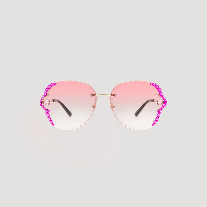 Rhinestone Rimless Shades in Fuchsia