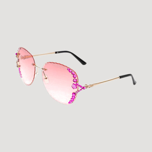 Rhinestone Rimless Shades in Fuchsia