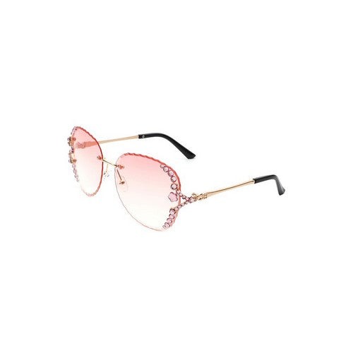 IS-HW2025 Rhinestone Rimless Shades in Pink