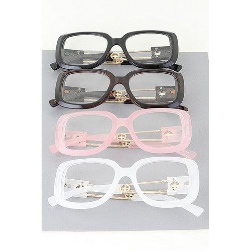 Wheel Emblem Arm Shades in Pink Clear Lens