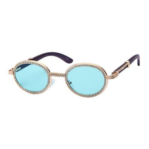 Rhinestone Rim Round Shades in Blue