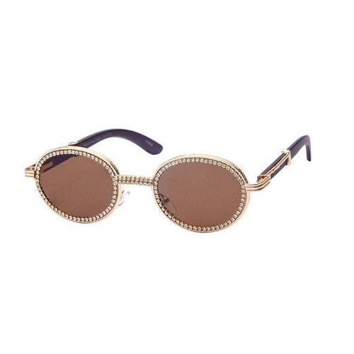 F5277S Rhinestone Rim Round Shades in Brown