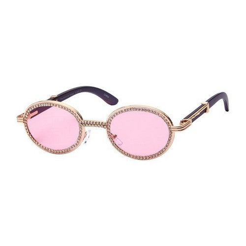 F5277S Rhinestone Rim Round Shades in Pink