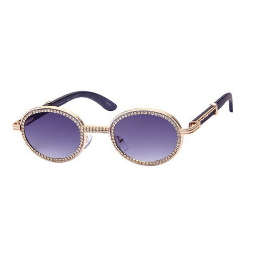 F5277S Rhinestone Rim Round Shades in Purple