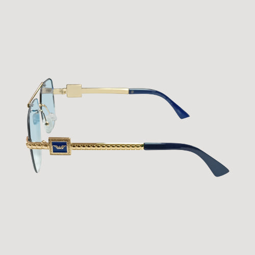 Rimless Wings Aviator Shades in Blue