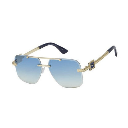 F5485E Rimless Wings Aviator Shades in Blue