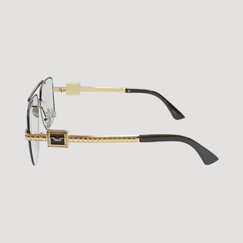 Rimless Wings Aviator Shades in Grey/Gold