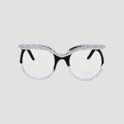 Rhinestone Rim Blue Light Blocking Clear Lens Shades in Black