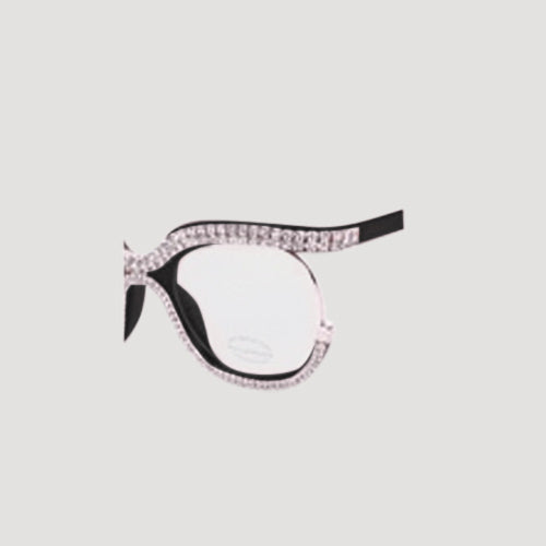 Rhinestone Rim Blue Light Blocking Clear Lens Shades in Black