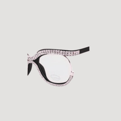 Rhinestone Rim Blue Light Blocking Clear Lens Shades in Black