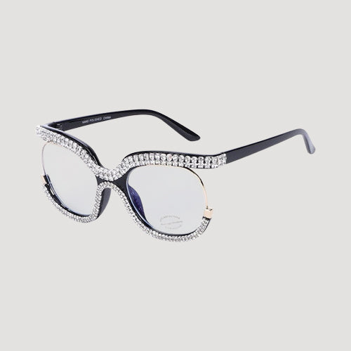P10940BLB Rhinestone Rim Clear Lens Shades in Black