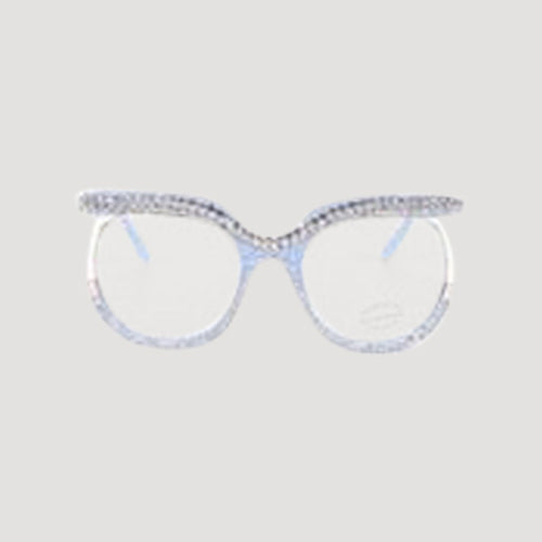 Rhinestone Rim Blue Light Blocking Clear Lens Shades in Blue
