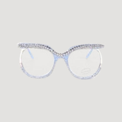 Rhinestone Rim Blue Light Blocking Clear Lens Shades in Blue