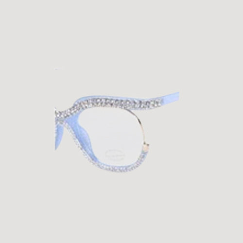 Rhinestone Rim Blue Light Blocking Clear Lens Shades in Blue