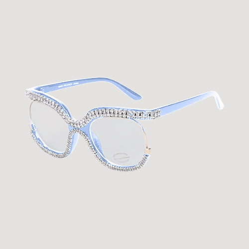 P10940BLB Rhinestone Rim Clear Lens Shades in Blue