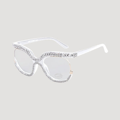 P10940BLB Rhinestone Rim Clear Lens Shades in Clear