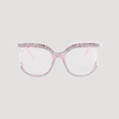 Rhinestone Rim Blue Light Blocking Clear Lens Shades in Pink