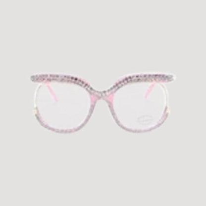 Rhinestone Rim Blue Light Blocking Clear Lens Shades in Pink