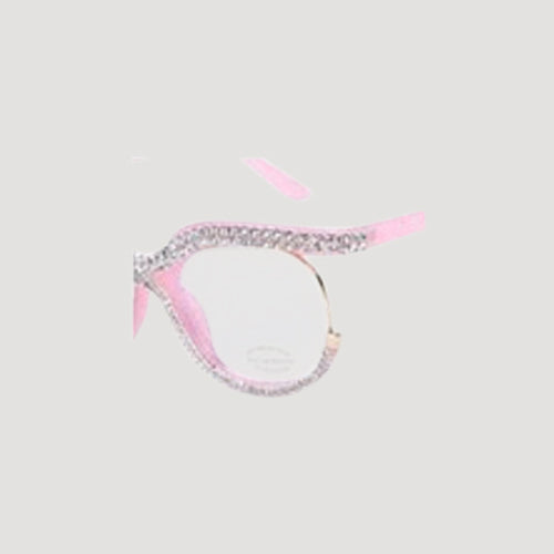 Rhinestone Rim Blue Light Blocking Clear Lens Shades in Pink