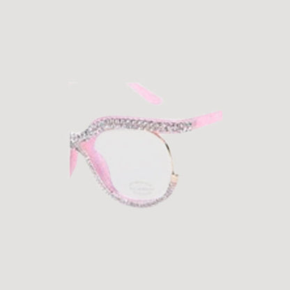 Rhinestone Rim Blue Light Blocking Clear Lens Shades in Pink