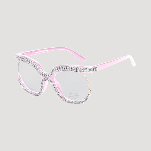 P10940BLB Rhinestone Rim Clear Lens Shades in Pink