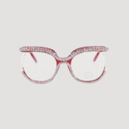 Rhinestone Rim Blue Light Blocking Clear Lens Shades in Red