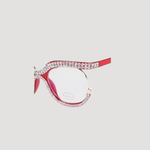Rhinestone Rim Blue Light Blocking Clear Lens Shades in Red