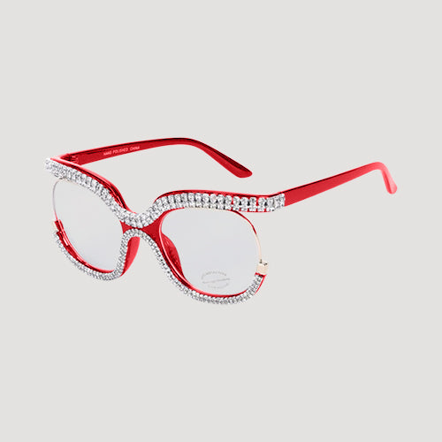 P10940BLB Rhinestone Rim Clear Lens Shades in Red