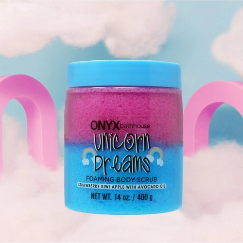 251854 Onyx Bathhouse Unicorn Dreams Foaming Body Scrub, Strawberry, Kiwi, and Apple Scent