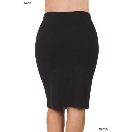 Plus Ponte Basic Knee Skirt in Black