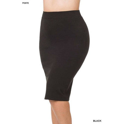 PS-2454X Plus Ponte Basic Knee Skirt in Black