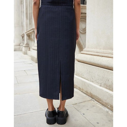Threadbare Pinstripe Tailored Midi Skirt in Navy