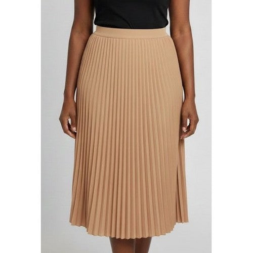 SYS Heavy Crepe Pleated Midi Skirt in Beige