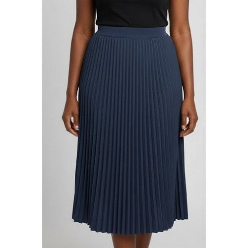 SYS Heavy Crepe Pleated Midi Skirt in Navy