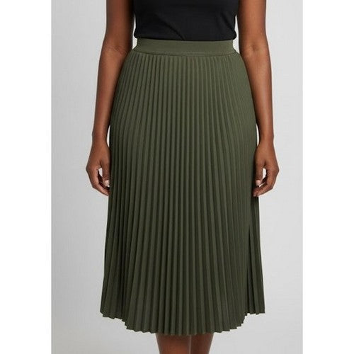 SYS Heavy Crepe Pleated Midi Skirt in Olive