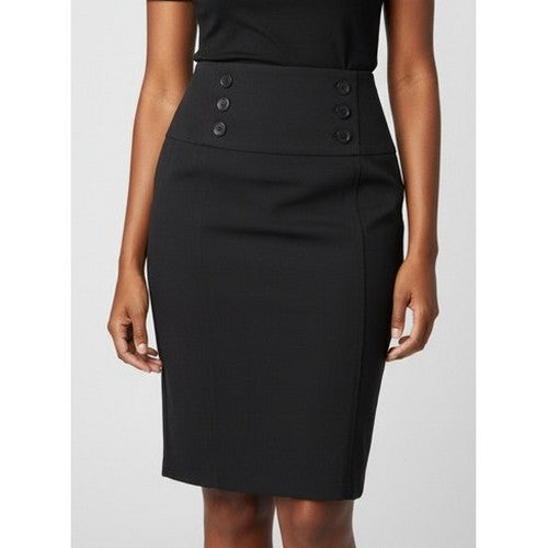 SK23 Button Detail Tailored Skirt in Black