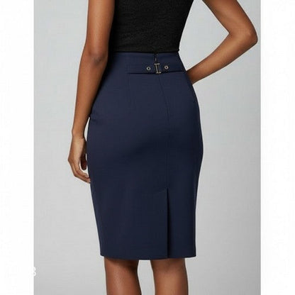 Button Detail Tailored Skirt in Navy