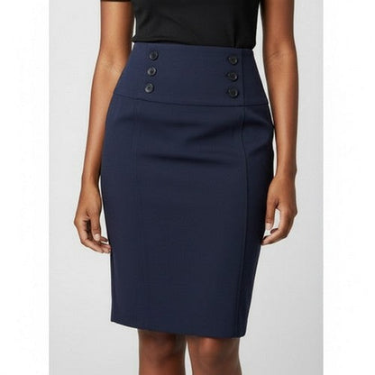 SK23 Button Detail Tailored Skirt in Navy