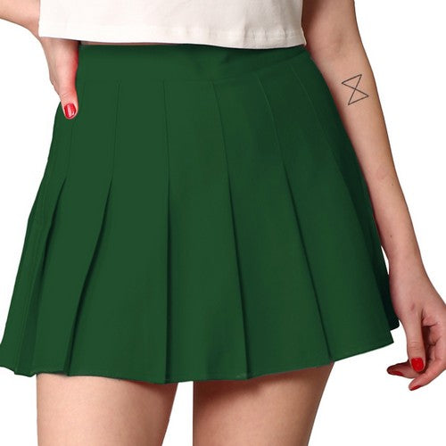 Pleated Mini Netball Skirt with Shorts Lining in Green
