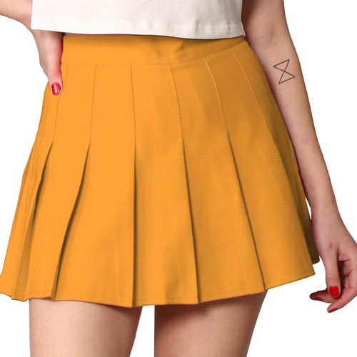 Pleated Mini Netball Skirt with Shorts Lining in Mustard