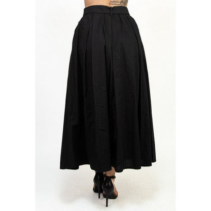 Belted Pleated Balloon Skirt in Black