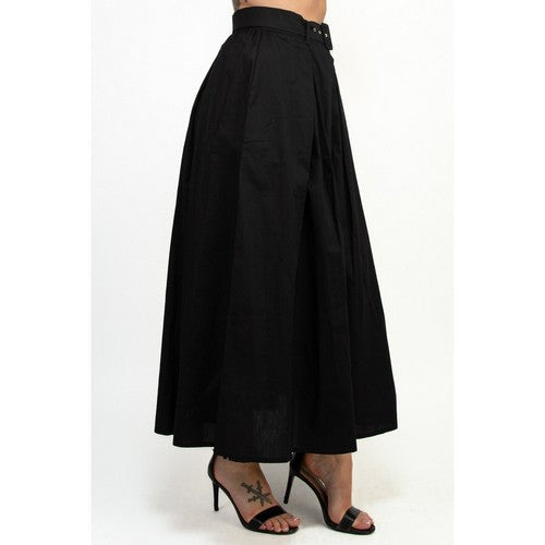 Belted Pleated Balloon Skirt in Black