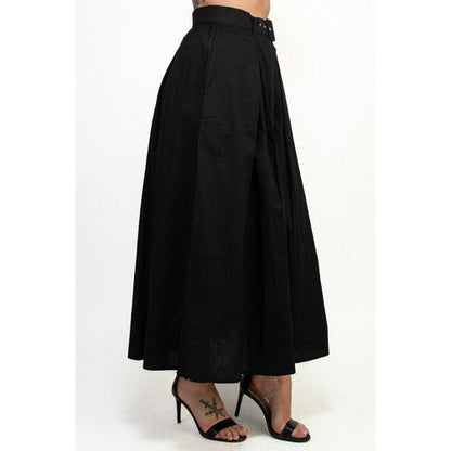 Belted Pleated Balloon Skirt in Black