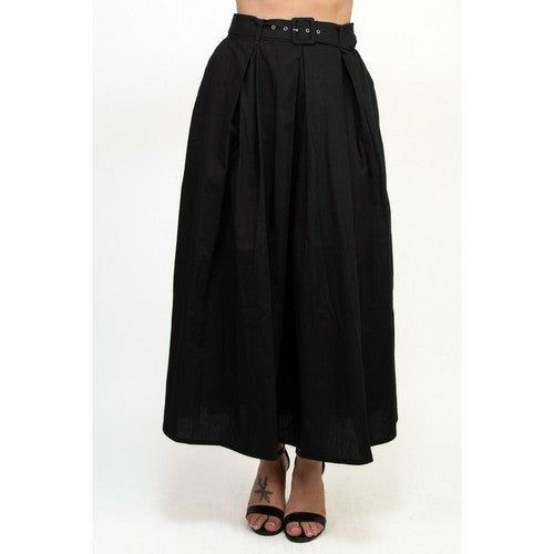 HMS40883H Belted Pleated Balloon Skirt in Black