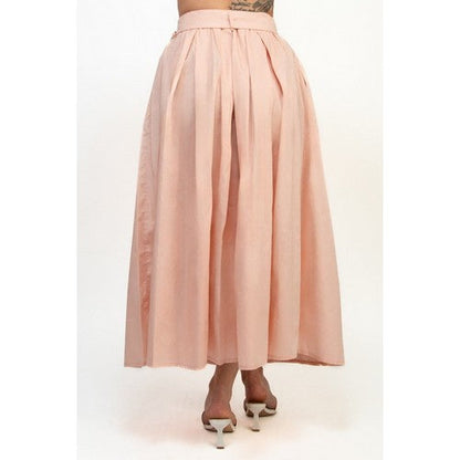 Belted Pleated Balloon Skirt in Blush