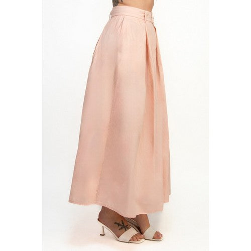 Belted Pleated Balloon Skirt in Blush