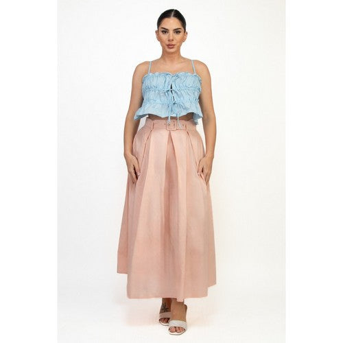 Belted Pleated Balloon Skirt in Blush