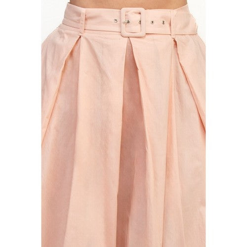 Belted Pleated Balloon Skirt in Blush
