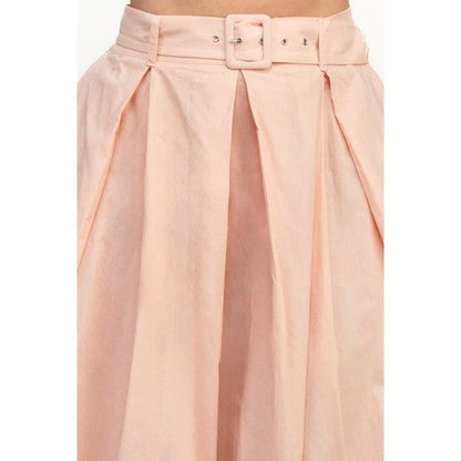 Belted Pleated Balloon Skirt in Blush