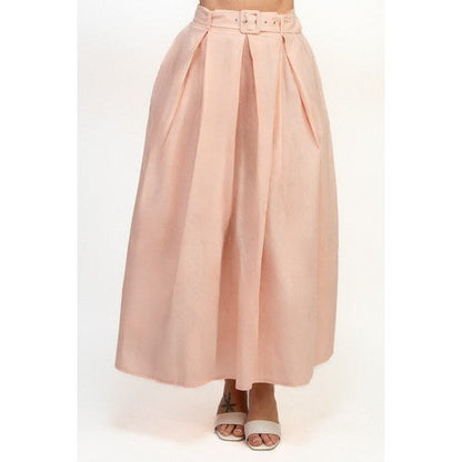 HMS40883H Belted Pleated Balloon Skirt in Blush